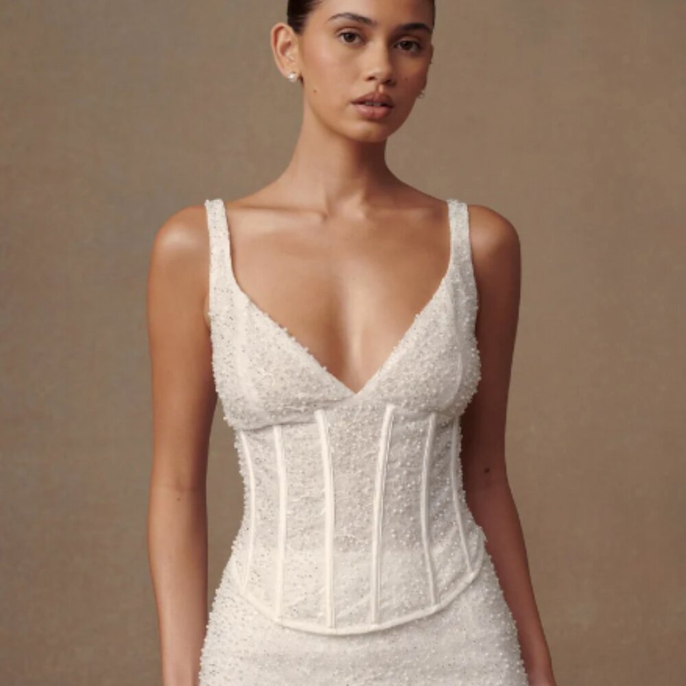 Meshki "Elsie" Pearl Beaded Bustier Top